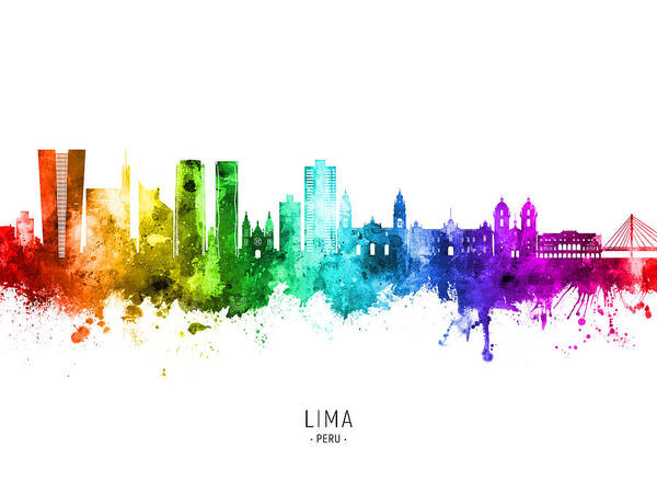 Lima Poster featuring the digital art Lima Peru Skyline #61 by Michael Tompsett