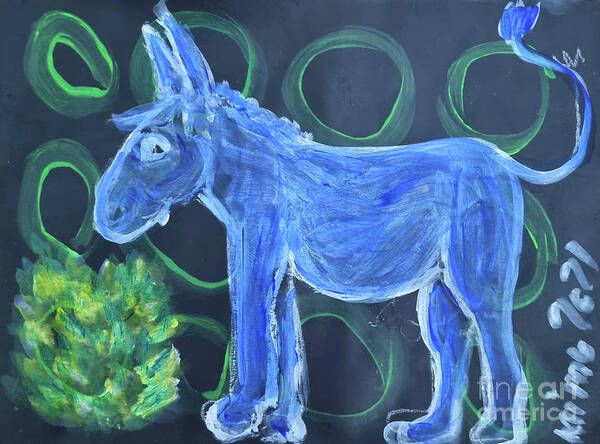 Donkey Poster featuring the painting Little Blue Donkey by Mimulux Patricia No