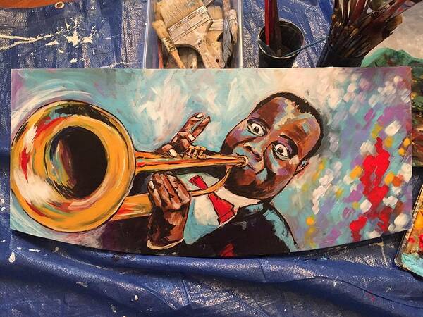 Table Top Poster featuring the painting Louis Armstrong by Ellen Lewis