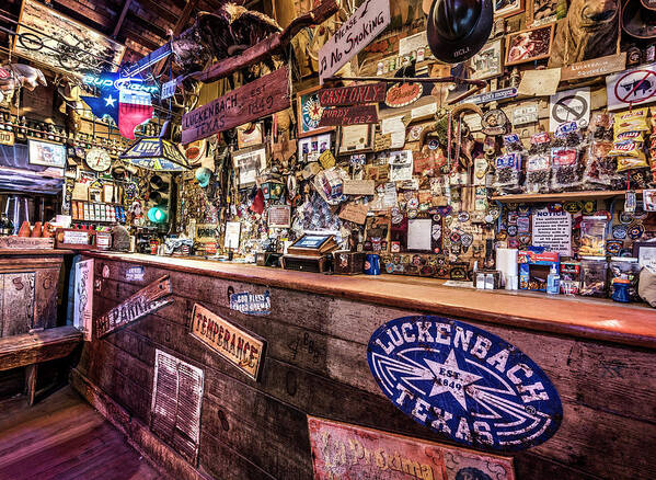Dark Poster featuring the photograph Luckenbach Bar by Andy Crawford