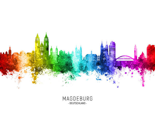 Magdeburg Poster featuring the digital art Magdeburg Germany Skyline #55 by Michael Tompsett