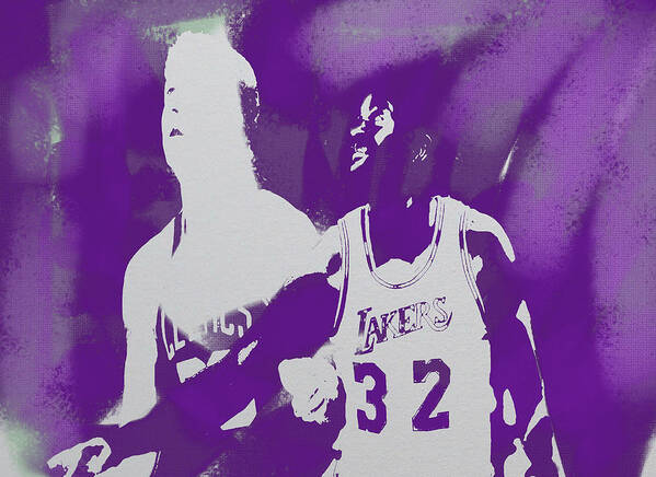 Magic Johnson Poster featuring the mixed media Magic Johnson and Larry Bird 1a by Brian Reaves