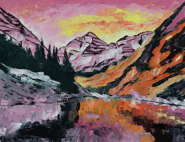 Landscape Poster featuring the painting Maroon Bells in Autumn by Mark Ross