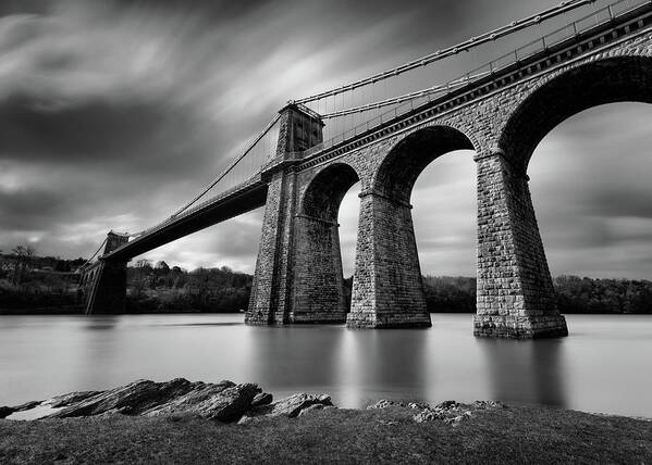 Menai Suspension Bridge Poster featuring the photograph Menai Suspension Bridge by Dave Bowman