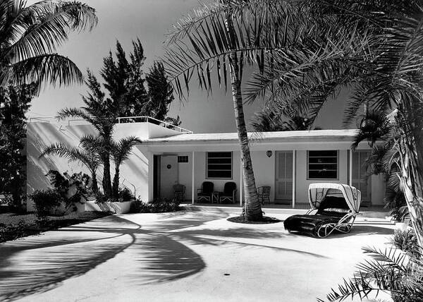 Architecture Poster featuring the photograph Miami Beach House with Palm Trees by Samuel H Gottscho