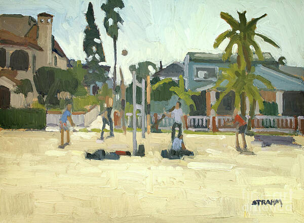 Beach Volleyball Poster featuring the painting Mission Beach Bayside Volleyball - San Diego, California by Paul Strahm