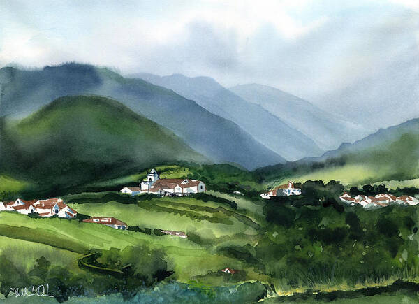 Portugal Poster featuring the painting Misty Morning in Sao Miguel Azores Portugal by Dora Hathazi Mendes