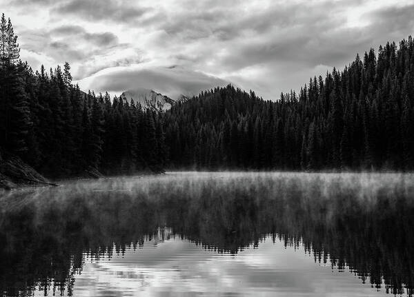 Moody Black And White Lake Reflection Poster featuring the photograph Moody Black And White Lake Reflection by Dan Sproul