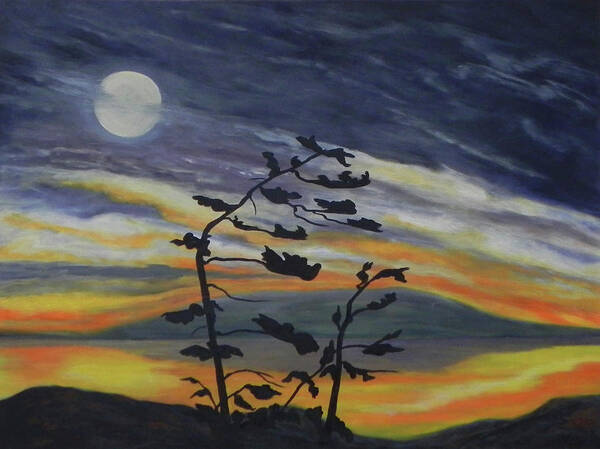 Night Scene Poster featuring the painting Moonlight over Killarney by Erika Dick