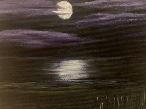 Oil Painting Poster featuring the painting Moonlight Over Ludington by Lisa White