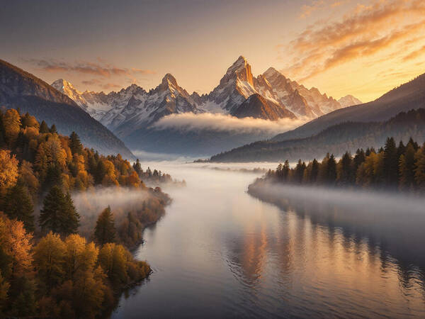 Mountains Poster featuring the digital art Mountain Sunrise by Mark Greenberg