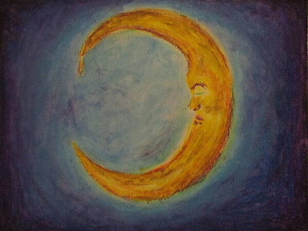 Sleeping Moon Poster featuring the pastel Mr. Moon by Jen Shearer