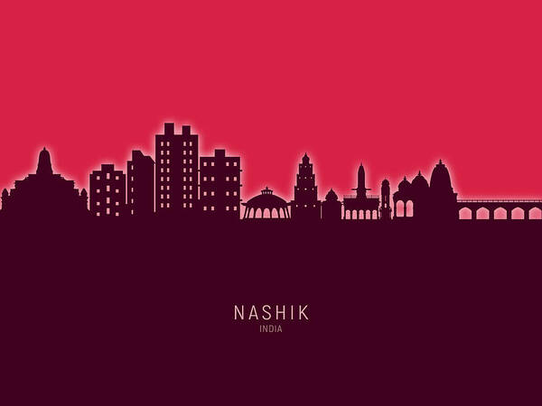 Nashik Poster featuring the digital art Nashik Skyline India #69 by Michael Tompsett