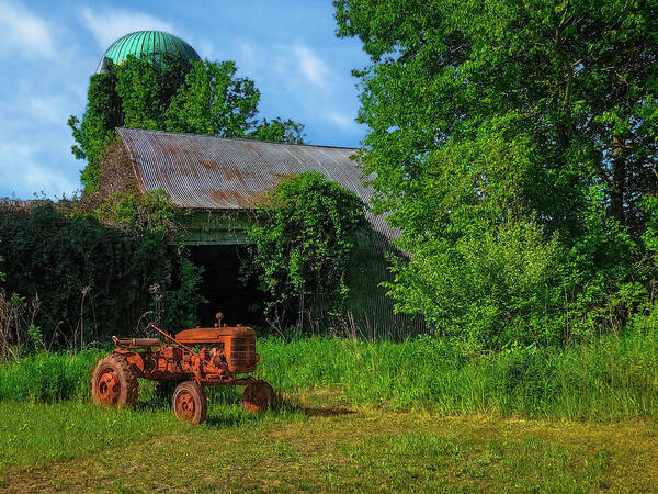 Tractor Poster featuring the photograph Model A IH Tractor Warming up the Rust in the Morning Sun- ihmdlabarn052523 by Judy Duncan