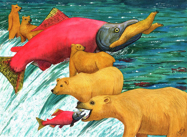 Salmon Poster featuring the painting Now that's a keeper by Catherine G McElroy