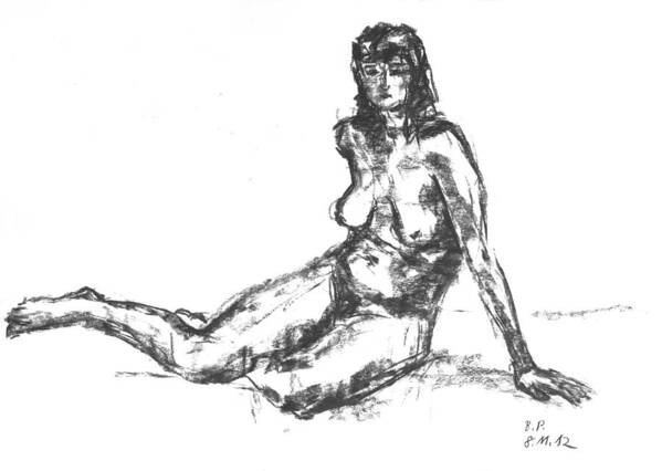 Barbara Pommerenke Poster featuring the drawing Nude 08-11-12-1 by Barbara Pommerenke