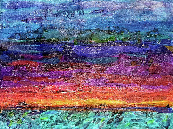 Ocean Poster featuring the mixed media Ocean at Dusk by Deborah Cherrin