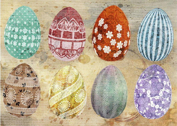 Easter Poster featuring the mixed media Old Fashioned Easter Eggs by Moira Law