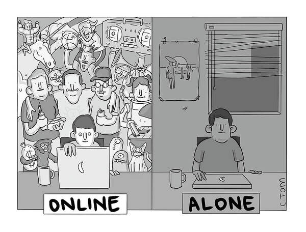 A25763 Poster featuring the drawing Online Alone by Colin Tom