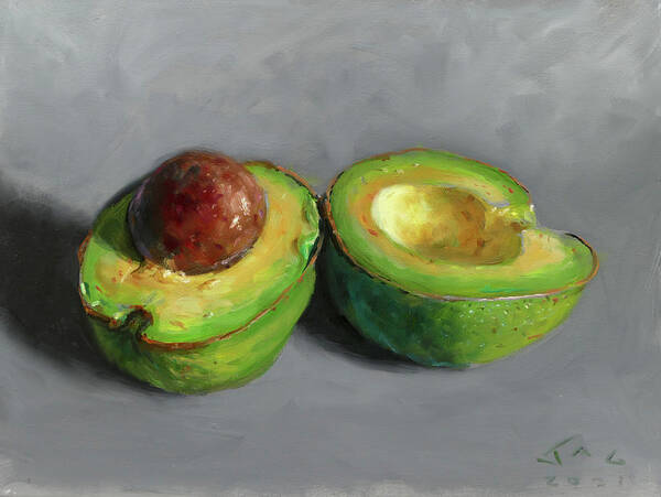 Avocado Poster featuring the painting Open Avocado by Jonathan Guy-Gladding JAG