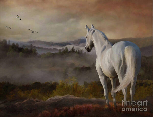 Sunset Horse Poster featuring the digital art Overlook by Melinda Hughes-Berland