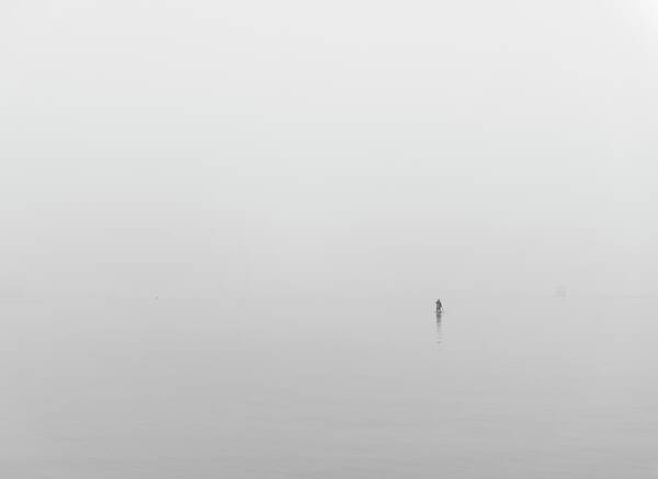 San Diego Poster featuring the photograph Paddleboarder in San Diego Bay Fog by William Dunigan