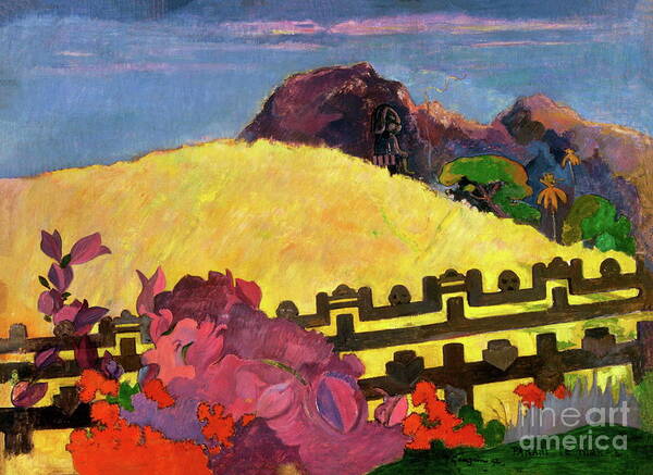 The Sacred Mountain Poster featuring the painting Paul Gauguin - The Sacred Mountain or Parahi Te Marae by Alexandra Arts