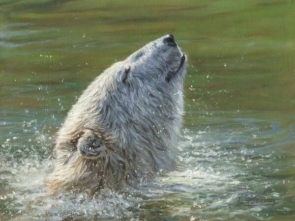 Polar Bear Poster featuring the painting Polar Bear Splash by David Stribbling