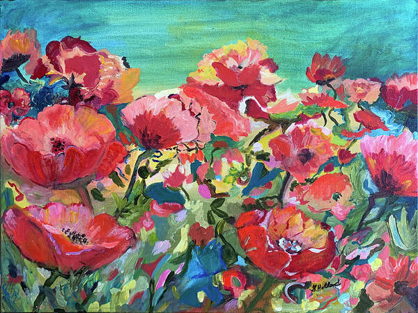 Blue Poster featuring the painting Poppies and wind by Genevieve Holland