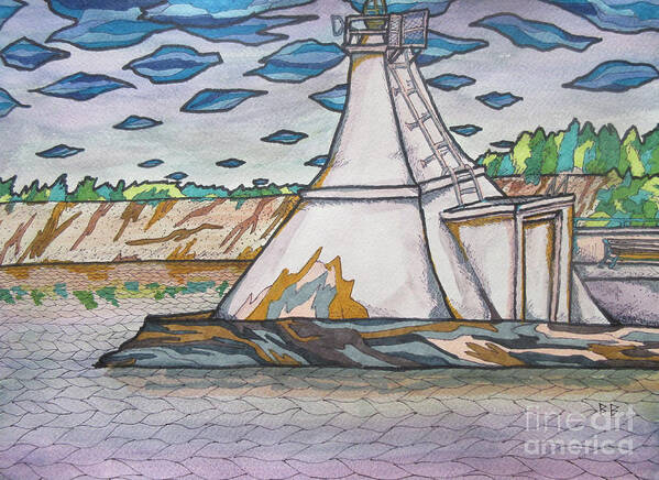 Lighthouse Water Lake Erie Port Stanlet Landscape Abstract Nature Building Ontario Canada Abstract Poster featuring the painting Port Stanley Ontario Pier Lighthouse by Bradley Boug