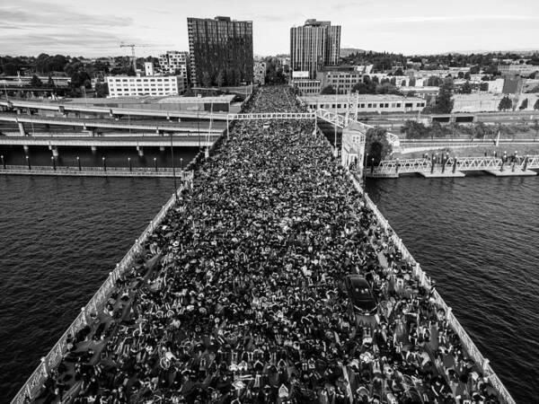 Portland Protest Poster featuring the photograph Portland Protest #2 BW by Andrew Wallner