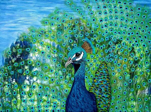 Acrylic Poster featuring the painting Proud As A Peacock by Sue Goldberg