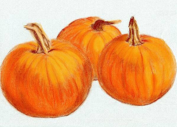 Orange Poster featuring the pastel Pumpkins by Francine Rondeau