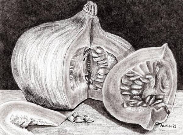 Charcoal Poster featuring the drawing Quarter Wedge Squash by Katrina Gunn