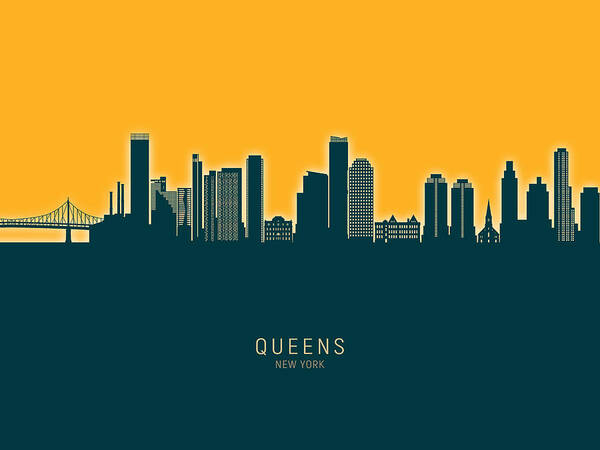 Queens Poster featuring the digital art Queens New York Skyline #79 by Michael Tompsett