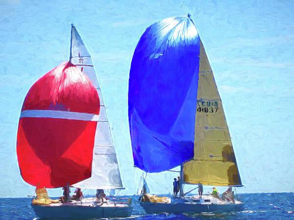 Sail Poster featuring the digital art Race To The Finish by Deb Bryce