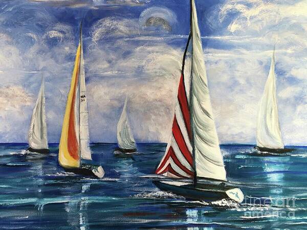 Sailing Yachts Poster featuring the painting Regatta of Sailing Yachts ... Delray 2021 by Catherine Ludwig Donleycott