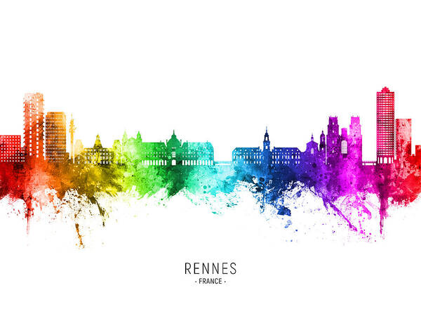Rennes Poster featuring the digital art Rennes France Skyline #18 by Michael Tompsett
