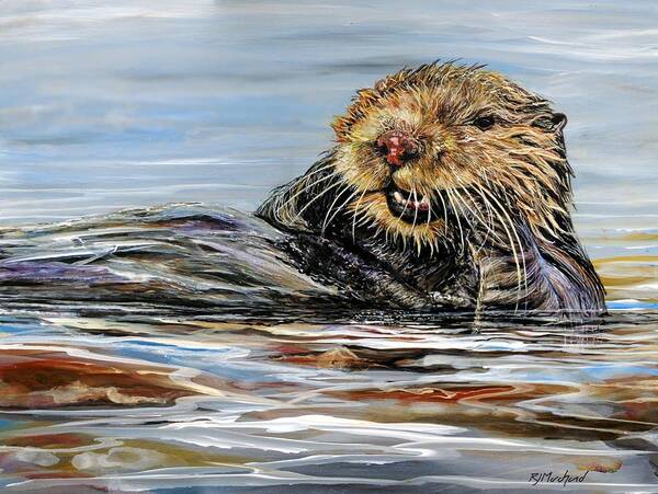 Otter Poster featuring the painting Rinse And Repeat by R J Marchand