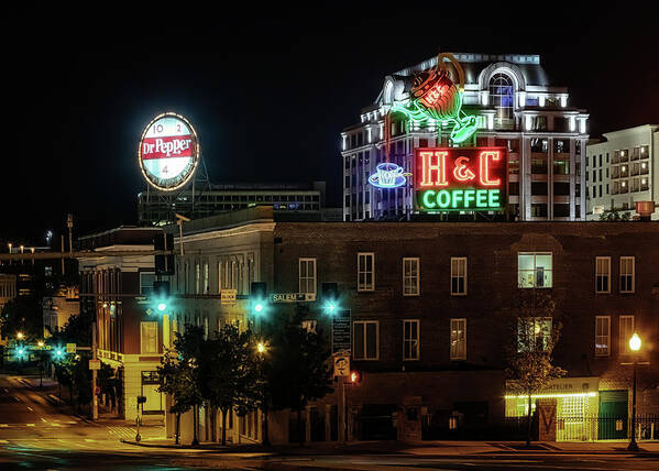 Roanoke Virginia Poster featuring the photograph Roanoke Neon at Night by Susan Rissi Tregoning