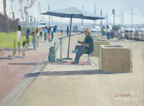 Busker Poster featuring the painting Embarcadero - San Diego, California by Paul Strahm