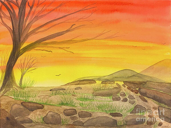 Sunset Poster featuring the painting Rocky Sunset by Lisa Neuman