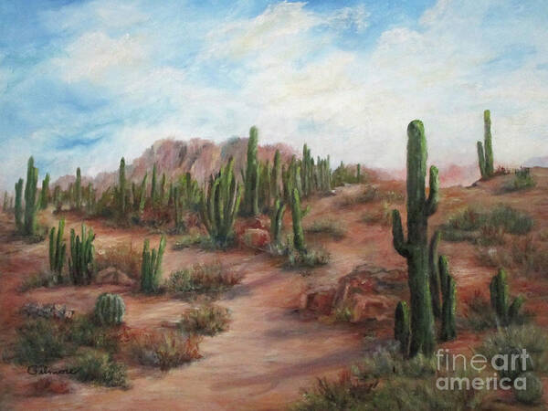 Landscape Poster featuring the painting Saguaro Trail by Roseann Gilmore