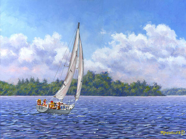 Sailing Poster featuring the painting Sailing the Reach by Richard De Wolfe