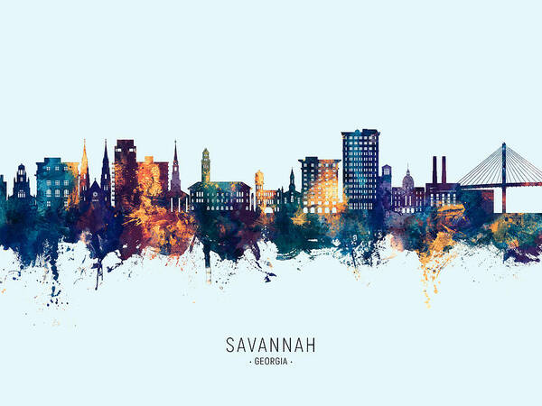 Savannah Poster featuring the digital art Savannah Georgia Skyline #02 by Michael Tompsett