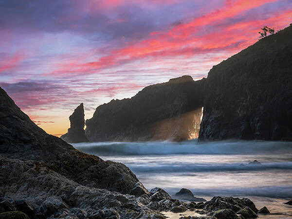 Sunset Poster featuring the photograph Sea stack sunset in Olympic National Park by Robert Miller