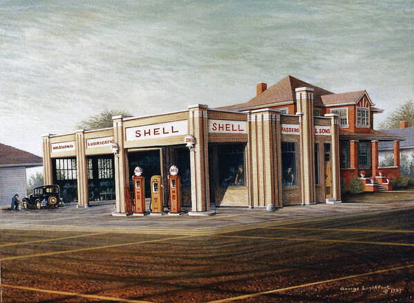 Architectural Landscape Poster featuring the painting Shell Gas Station by George Lightfoot