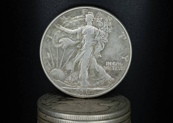 Silver Coin Poster featuring the photograph Silver Coins 1945 Walking Liberty Half Dollar by Amelia Pearn