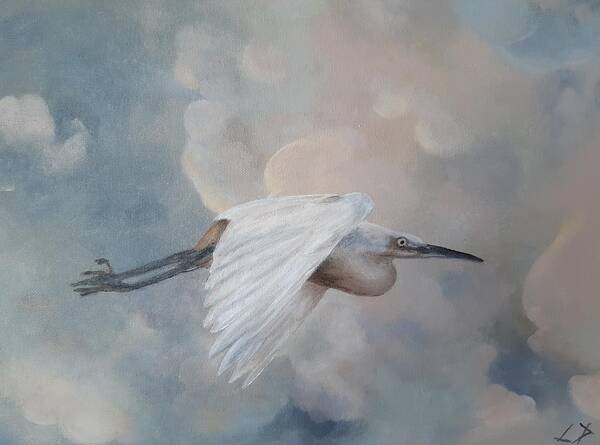 Snowy Poster featuring the painting Snowy Egret by Linda Doherty
