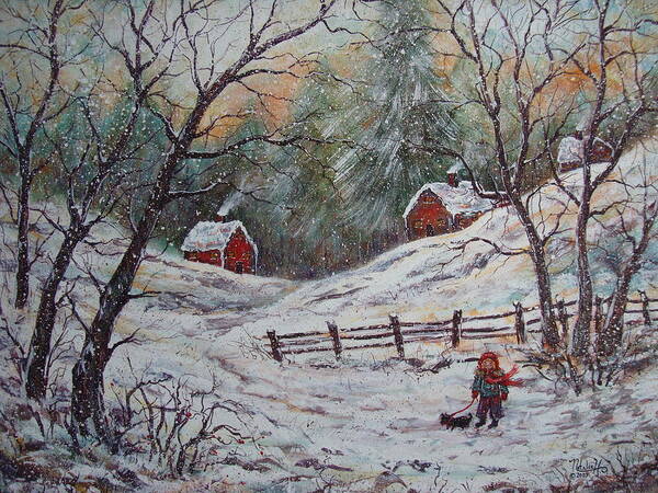 Landscape Poster featuring the painting Snowy Walk. by Natalie Holland